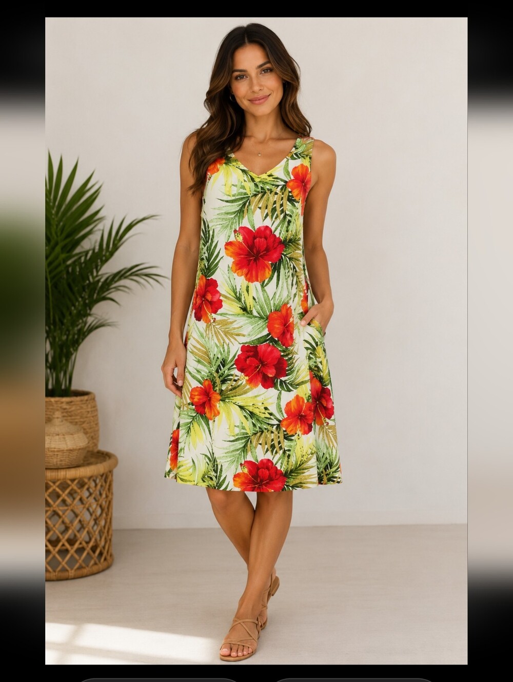 Two Palms Hibiscus Print Hawaiian Women's Sleeveless Dress Size M NEW #C - Picture 3 of 13